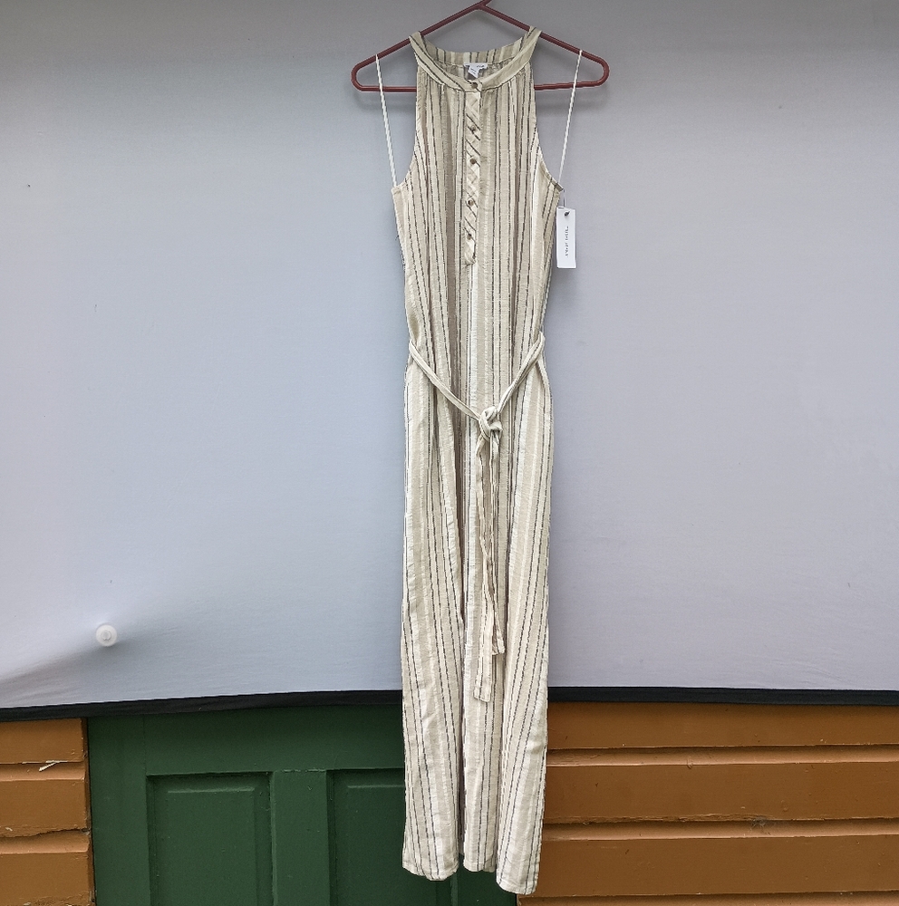 NWT Tribal Jeans linen rayon blend white tan striped dress size XS